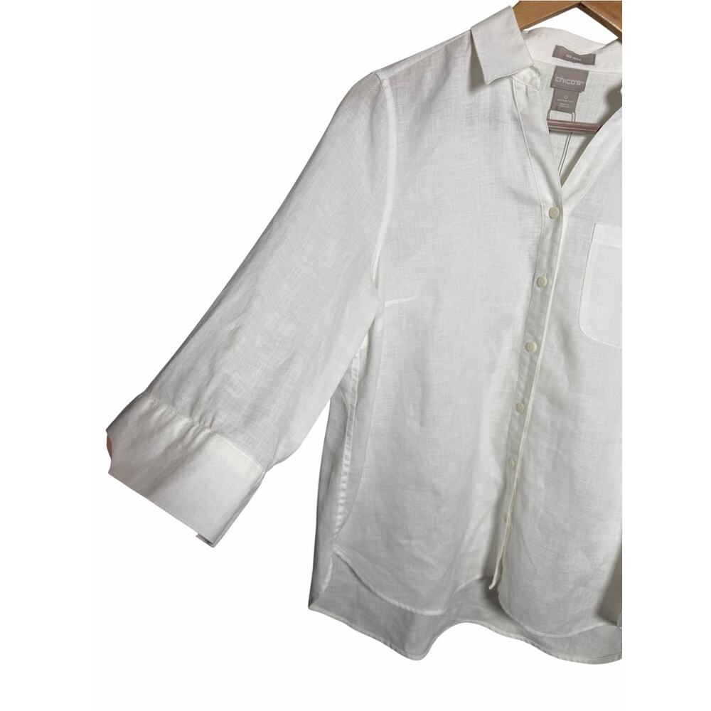 Chico’s No Iron 100% Linen White Button Front Shirt NWT Size Small 4/6 - Picture 3 of 8